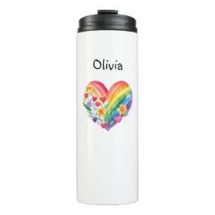 Termo Corazón de Arcoíris en Acuarela Personalizado