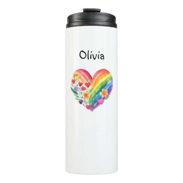 Termo Corazón de Arcoíris en Acuarela Personalizado (Anverso)