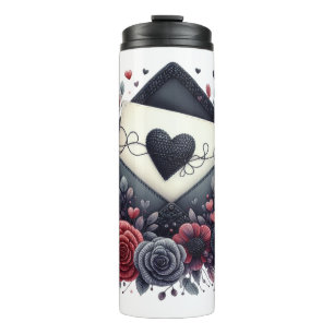 Termo Corazón de crochet negro sobre sobre
