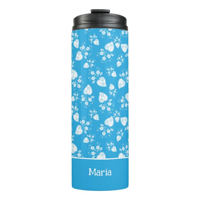 Termo Corazón de flores azul (Anverso)