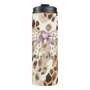 Termo Corazón de leopardo con lazo rosa