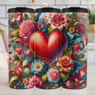 Termo Corazón Floral Rojo Ornamentado