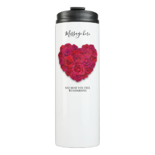 Termo Corazón Floral Romántico de Rosa Roja con Texto Pe