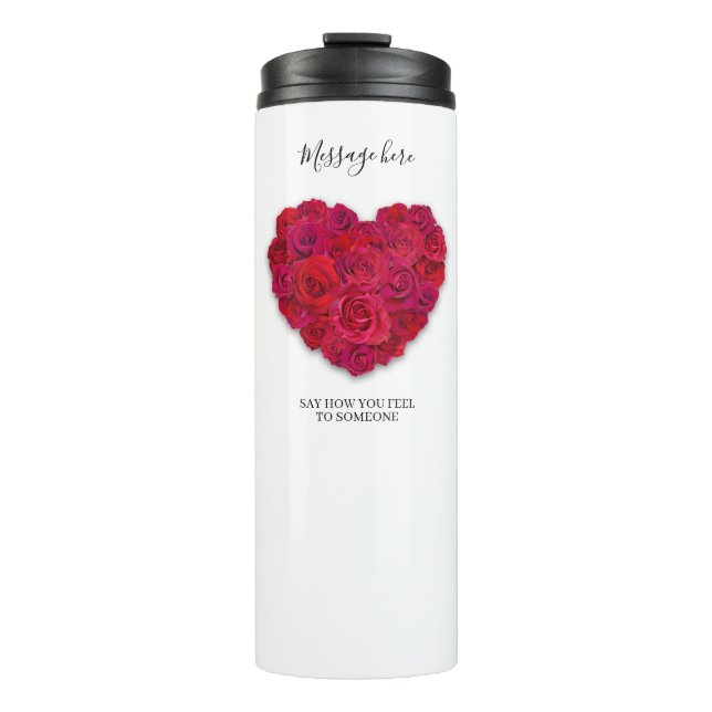 Termo Corazón Floral Romántico de Rosa Roja con Texto Pe (Anverso)