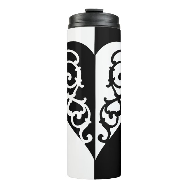 Termo Corazón negro y blanco filigrí (Anverso)
