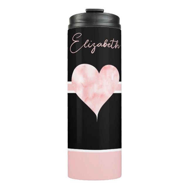 Termo Corazón personalizado rosa y negro Bonito (Anverso)