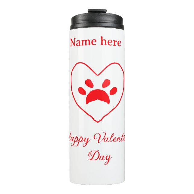 Termo Corazón rojo perro gato pata feliz día de San Vale (Anverso)