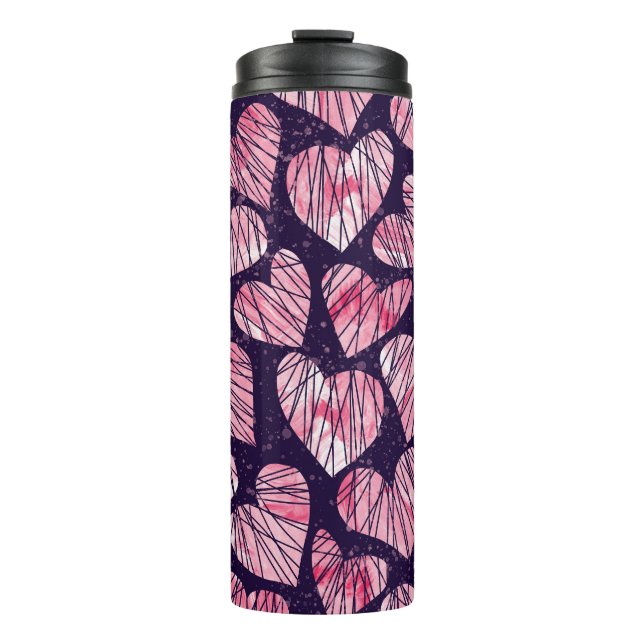 Termo Corazón Rosa: acuarela sin costuras. (Anverso)