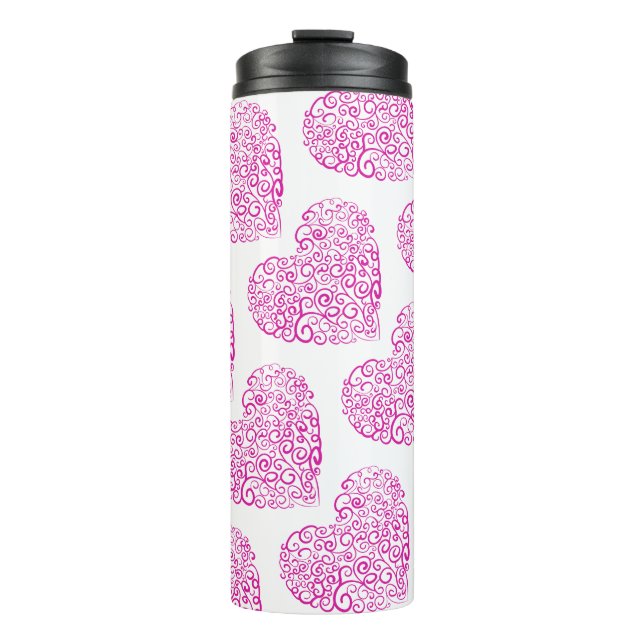 Termo Corazón rosa de escritura a mano espiral para Día  (Anverso)