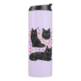 Termo corazones arcoíris gato negro kawaii lindo y2k