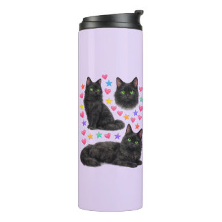 Termo corazones arcoíris gato negro kawaii lindo y2k