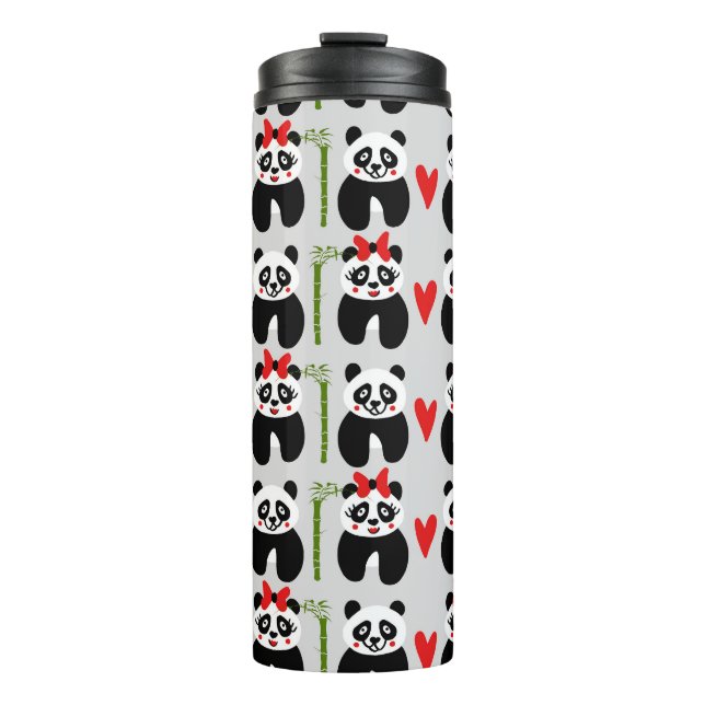 Termo Corazones Cute Pandas: Patrón de niños (Anverso)