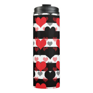Termo Corazones de amor negros rojos con franjas blancas