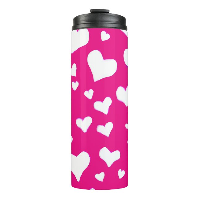 Termo Corazones de cerdo blanco en rosa fucsia (Anverso)