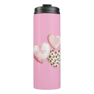 Termo Corazones de impresión de leopardo de XOXO rosado