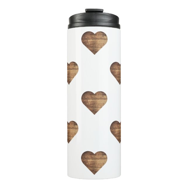 Termo Corazones de madera marrón rústica simétricos gran (Anverso)