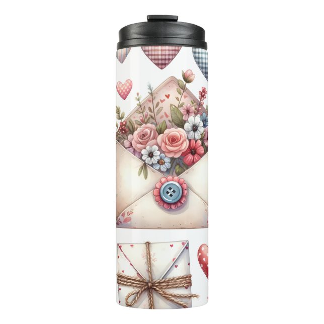 TERMO CORAZONES DE VALENTINA DE PATCHWORK ROJO Y AZUL Y  (Anverso)