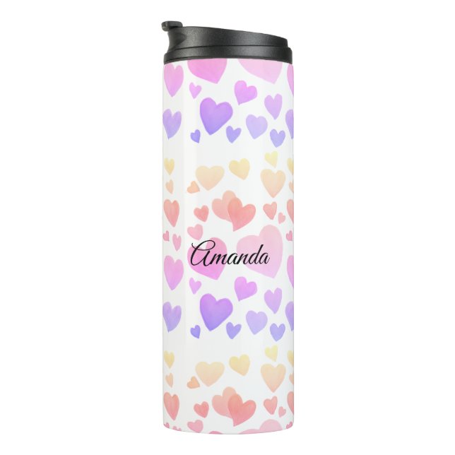 Termo Corazones flotantes de acuarela (personalizable) (Rotado hacia la derecha)