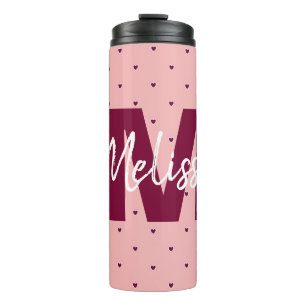 Termo Corazones rojos personalizados sobre rosa