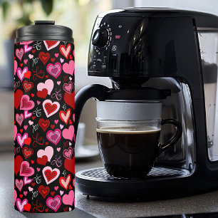 Termo Corazones rojos rosados negros patrón de amor