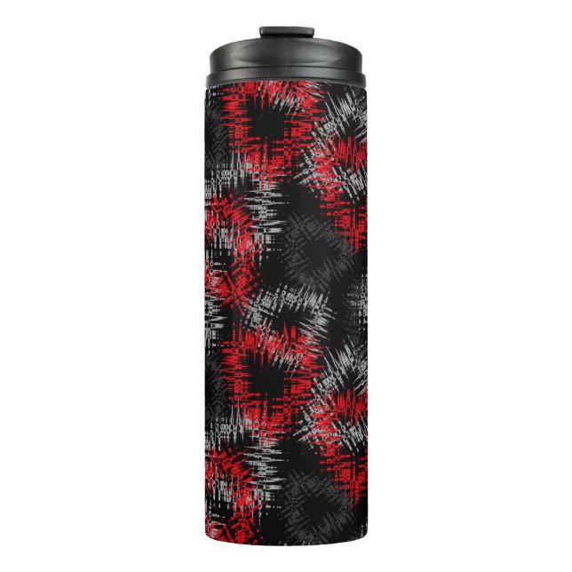 Termo Corazones rojos y grises rotos sobre fondo negro (Anverso)