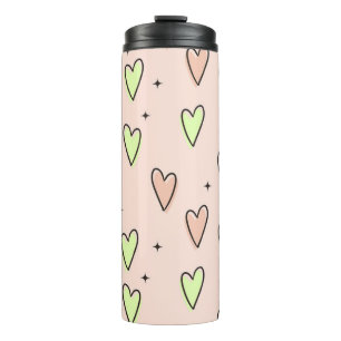 Termo Corazones y estrellas cortos con un patrón rosado