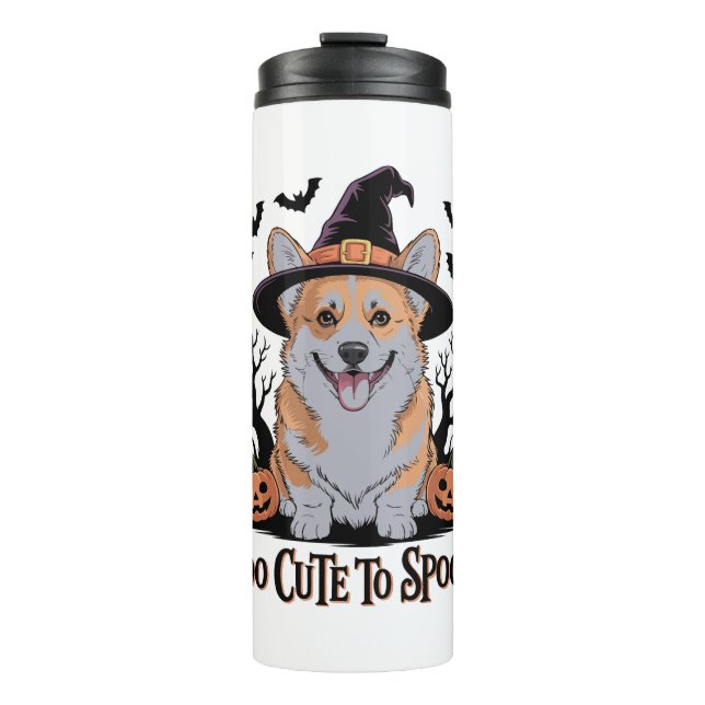 Termo Corgi de Halloween en Gorra de brujas (Anverso)