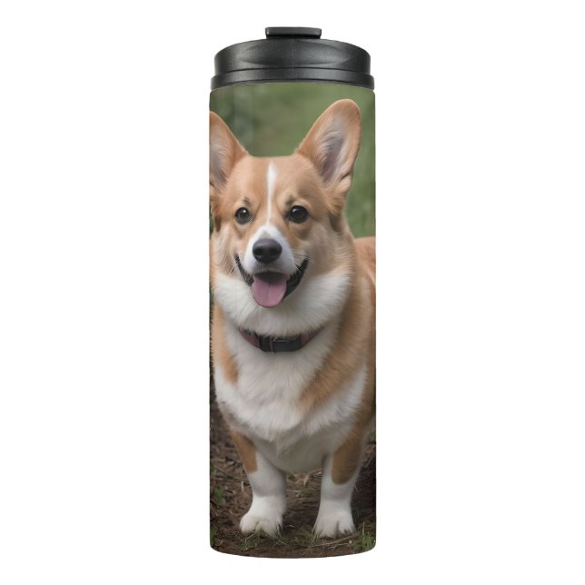 Termo Corgi En Rosas Rosa, (Anverso)