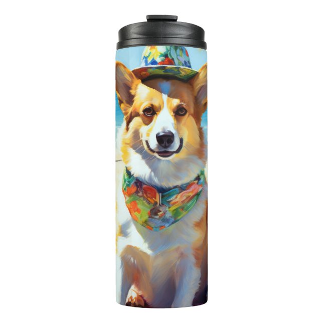 Termo Corgi on Beach, regalo de verano para los amantes  (Anverso)