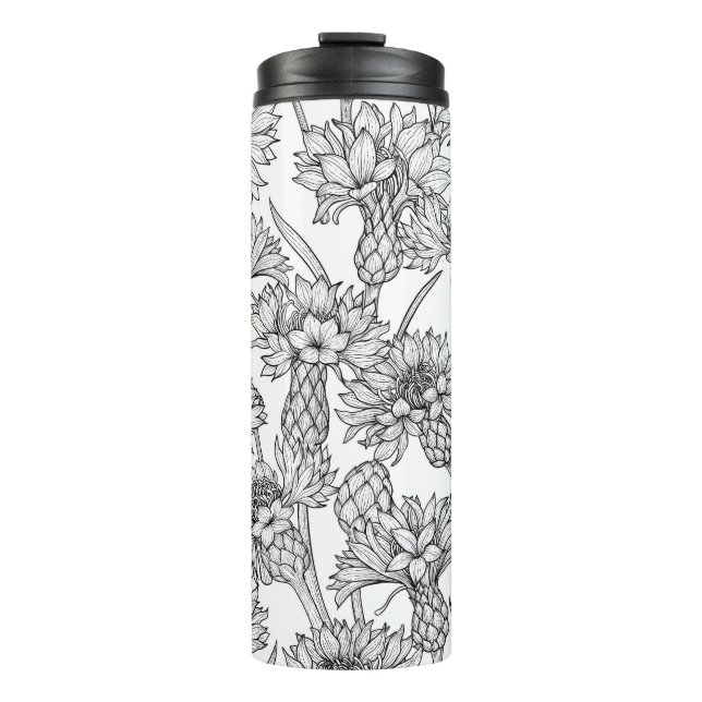 Termo Cornflores, flores silvestres en blanco y negro (Anverso)