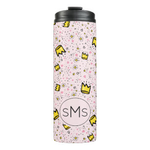 Termo Corona de Doodle de Rosa Pastel Bonito Monograma
