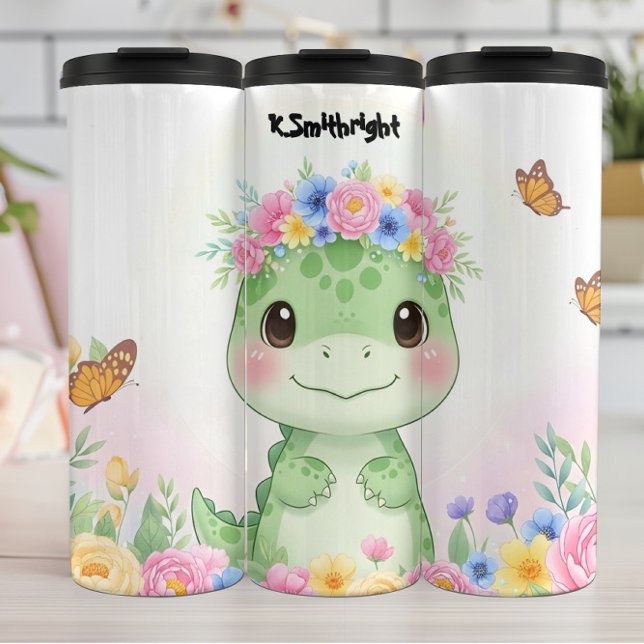Termo Corona de flores de dinosaurio bebé lindo (Subido por el creador)