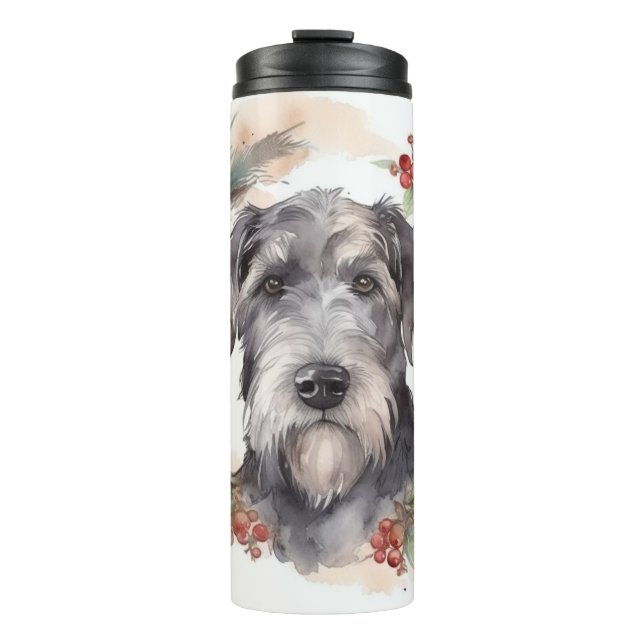Termo Corona de Navidad Wolfhound Perro Festivo (Anverso)
