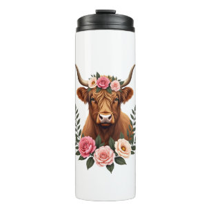 Termo Corona floral de vaca de las Highlands vintage Boh
