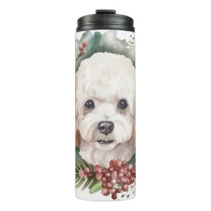 Termo Corona Navideña de Caniche Perro Festivo