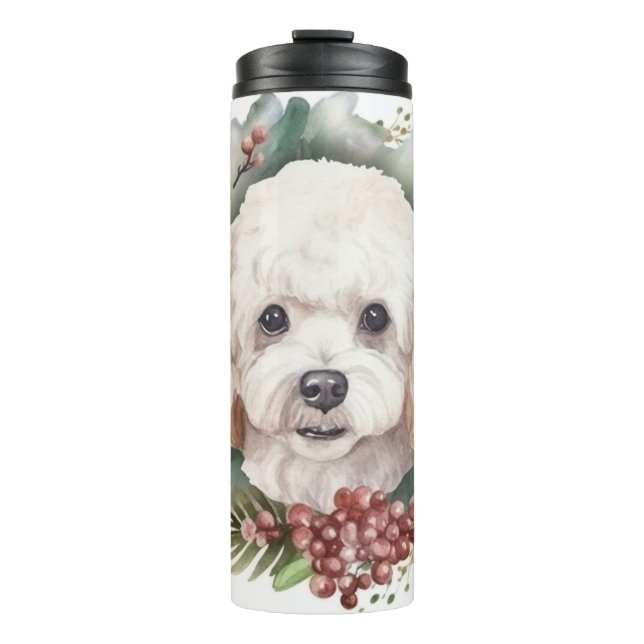 Termo Corona Navideña de Caniche Perro Festivo (Anverso)