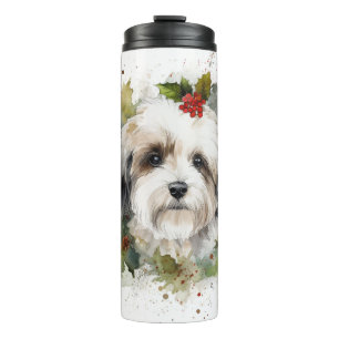 Termo Corona Navideña de Havanés Perro Festivo