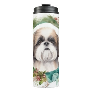 Termo Corona Navideña de Shih Tzu Perro Festivo