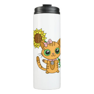 Termo Corte Kawaii Cat Holding Flower