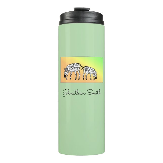 Termo Cosas, divertidas cebras kenianas, cumpleaños (Anverso)