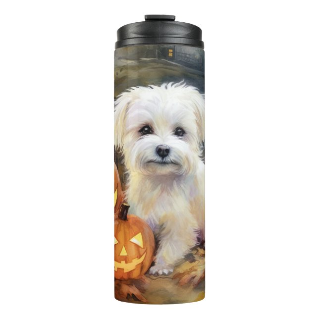 Termo Coton De Tulear de Halloween con Calabazas Espeluz (Anverso)