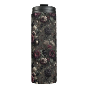 Termo Cottagecore Gótico Patrón Floral Oscuro de Hallowe