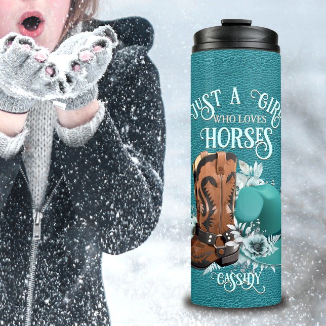 Termo Cowgirl cita botas de vaquero de cuero turquesa go (Cowgirl quote turquoise leather cowboy boots hat thermal tumbler)