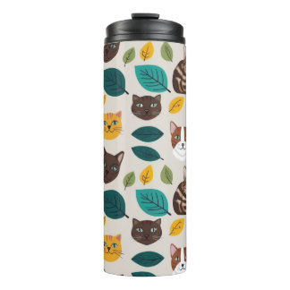 Termo Cozy Cat & Autumn Leaves Seamless Pattern - Whimsi