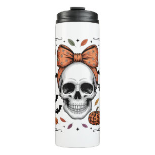 Termo Cozy Fall Skull Coquette Bow, Otoño
