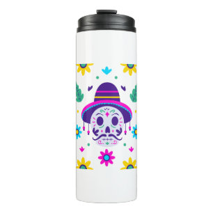 Termo cráneo de dia de los muertos floral