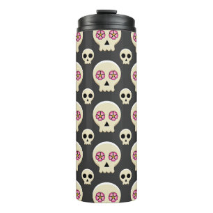 Termo Cráneo espeluznante de Gótico kawaii con patrón de