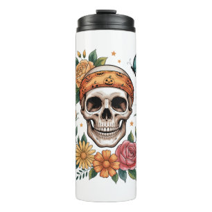Termo Cráneo Floral Halloween Espeluznante
