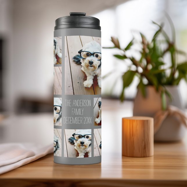 Termo Crear un Collage de fotos Personalizado con 8 foto (Personalized bottle with photos and text)
