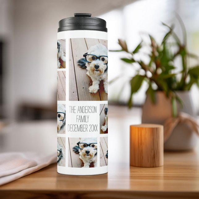 Termo Crear un Collage de fotos Personalizado con 8 foto (Personalized bottle with photos and text)